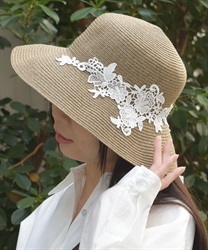 洗えるレース付きハット(茶-F)