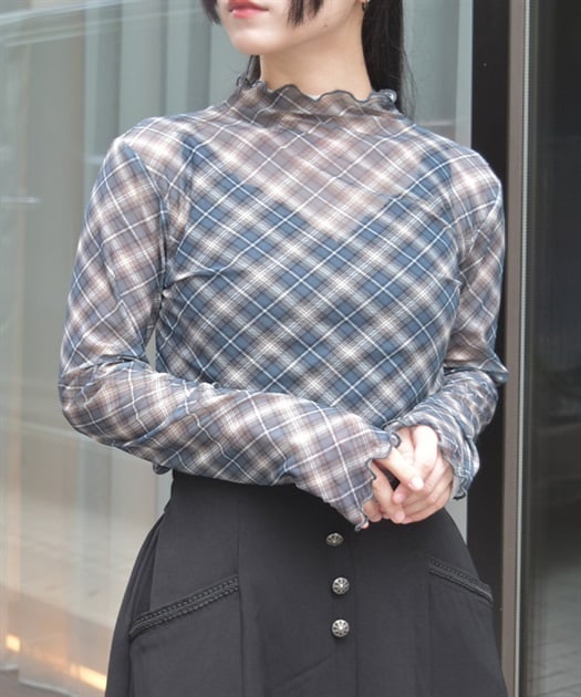 チェック柄シアートップス