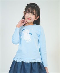 ねこパッチワークＴシャツ【2点10%OFF対象商品】(サックス-120cm)