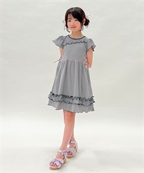 kidsチェック柄カットワンピース(黒-120cm)