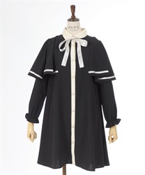 kidsケープ風クレリックシャツワンピース(黒-150cm)