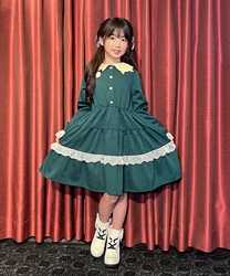 kidsネコ襟ティアードワンピース【期間限定価格】【2BUY10%OFF対象商品】(Ｄグリーン-120cm)