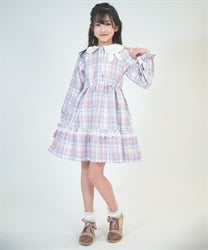 うさぎ襟チェック柄ワンピース【2点10%OFF対象商品】(ピンク-120cm)
