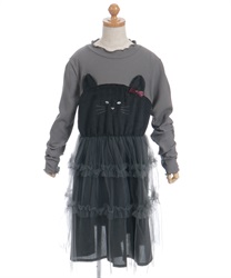 もふもふくろねこワンピース(チャコール-120cm)