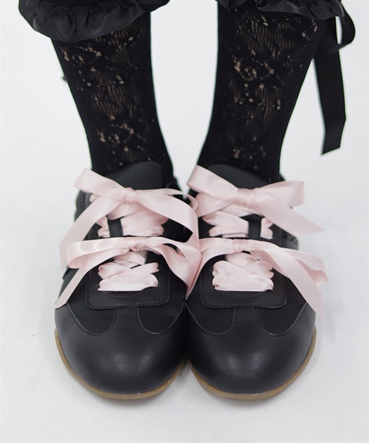 ダブルリボンサテンスニーカー(黒-S)