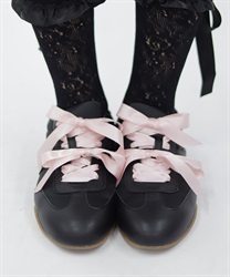 ダブルリボンサテンスニーカー(黒-S)