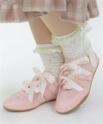 ダブルリボンサテンスニーカー(ピンク-S)