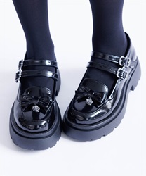 Ｗストラップリボンローファー【予約】(黒-S)