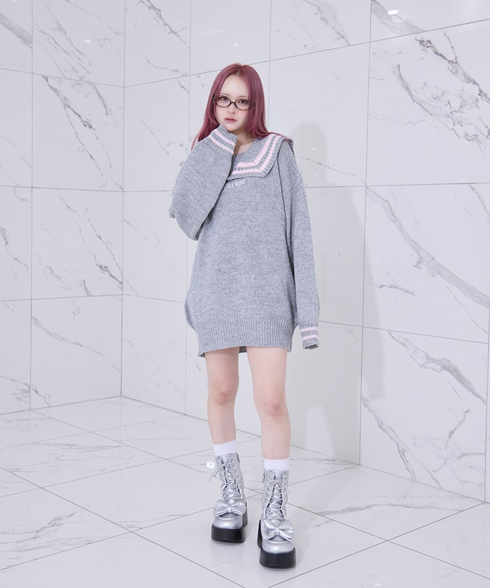 【完売品】FickleBebe ＦＢセーラーカラーニット　グレー FBセーラーカラーニット | FICKLE BEBE