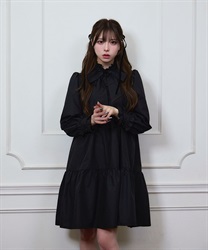フリルリボンティアードワンピース【2点10%OFF対象商品】(黒-F)