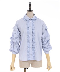 フリルカウルスリーブブラウス(ブルーグレー-0)