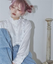 サテンフリルリボンブラウス【10%OFF対象商品】(白-0)