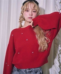 ビジューニットプルオーバー(赤-F)