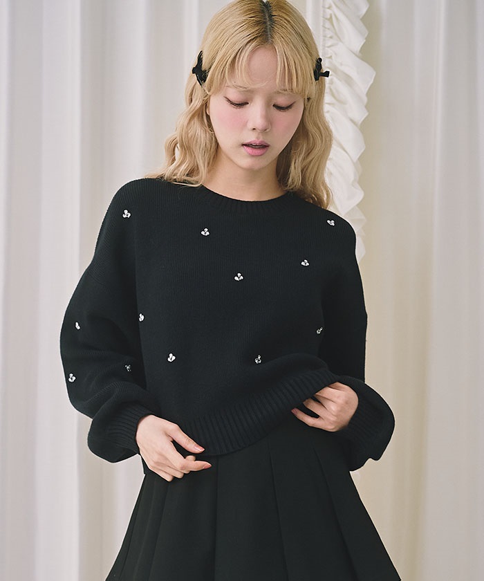 ♡ビジュー付きニットプルオーバー♡ ビジューフラワーモチーフニットプルオーバー(100~150cm)(100cm