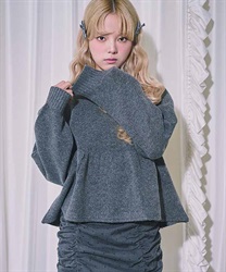 カラードペプラムニット(チャコール-F)