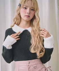 シャギーカラーリブニット(チャコール-F)