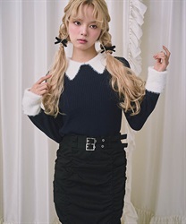 シャギーカラーリブニット(紺-F)