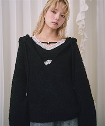 オーバーニットフーディ(黒-F)