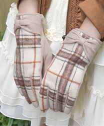 チェック柄配色デザイン手袋(ベージュ-F)