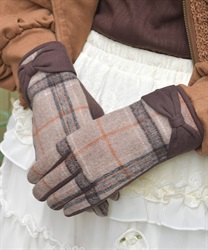 チェック柄配色デザイン手袋(Ｄブラウン-F)