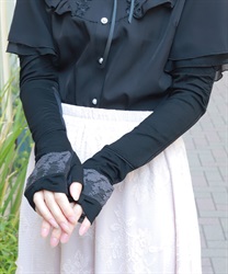 リボン×レースＵＶロング手袋(黒-F)