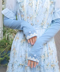 巻バラビジューＵＶロング手袋(サックス-F)