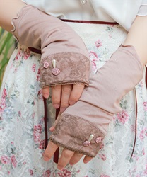 バラ×レースＵＶショート手袋(モカ-F)