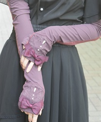 リボンデザインＵＶロング手袋(ワイン-F)