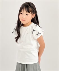 リボンチュール袖Ｔシャツ(白-120cm)