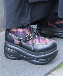 和柄ジャガード厚底スニーカー(京紫-23.5)