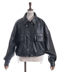 袖ドロストレザージャケット【WEB限定価格】【2点10%OFF対象商品】(黒-F)