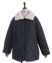 襟ファーキルトジャケット(黒-F)