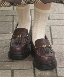 厚底タッセルローファー(茶-S)