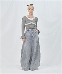 ボリュームワイドデニムパンツ(グレー-0)
