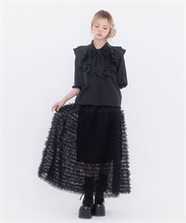 ボリュームフリルロングスカート(黒-F)