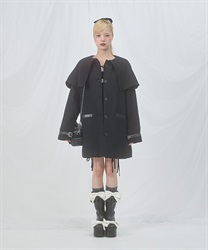 クラシカルベルトケープコート(黒-F)