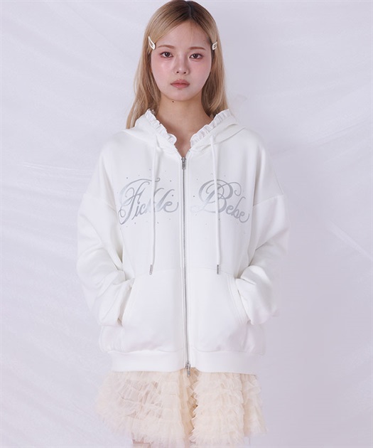 サテンフリルジップフーディー | axes femme online shop