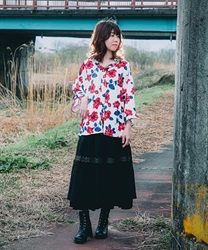 薔薇柄アロハシャツ(生成り-M)