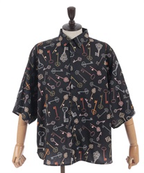 キッズ古鍵柄アロハシャツ(黒-110cm)