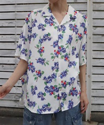 ブルーベリー柄アロハシャツ(白-M)