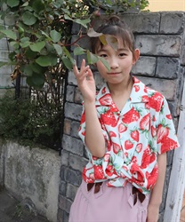 キッズ苺柄アロハシャツ(ミント-110cm)