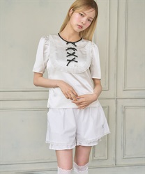 バイカラーサテンリボンブラウス【予約】(白-0)