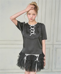 バイカラーサテンリボンブラウス【予約】(黒-0)