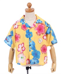 キッズハイビスカス柄シャツ(イエロー-S)