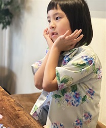 キッズ紫陽花アロハシャツ(白-110cm)