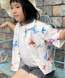 キッズ蝶柄アロハシャツ(生成り-110cm)