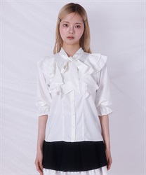 リボンタイフリルブラウス(白-F)