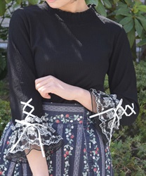 苺チュールレース七分袖プルオーバー【予約】(黒-F)