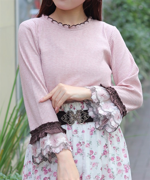 チュール刺繍カラーレースプルオーバー