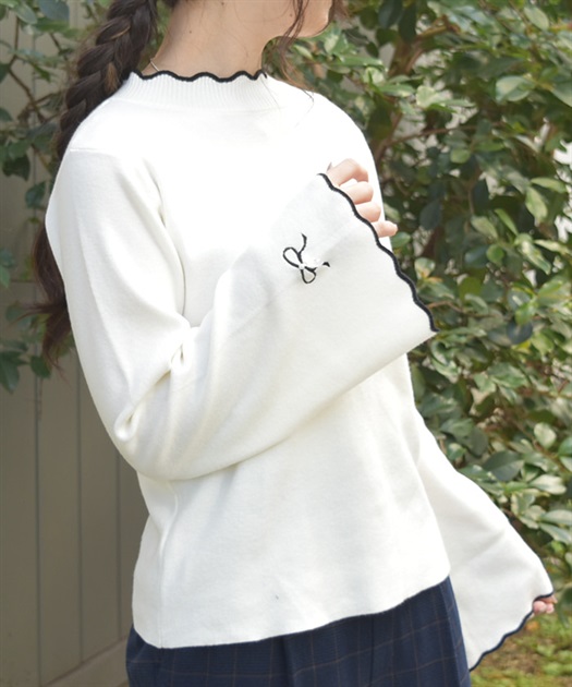 リボン刺繍配色フレア袖ニット | outlet | axes femme online shop